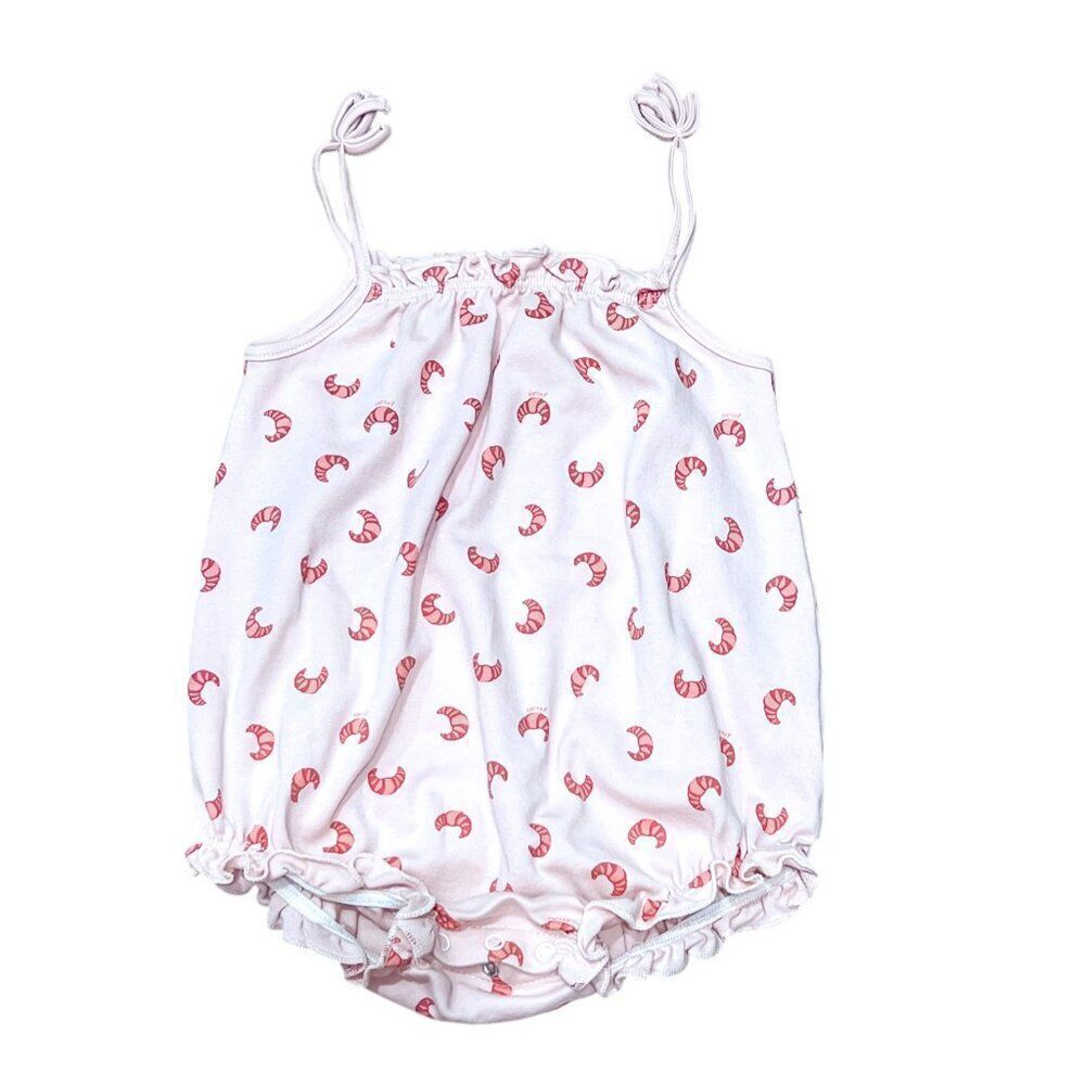 Oeuf NYC Strappy Croissant Print Pale Pink Bubble Romper 18-24 months